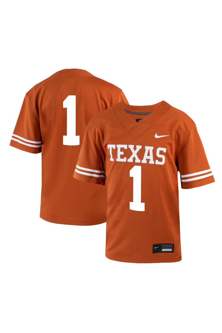 Youth Nike #1 Texas Orange Texas Longhorns 1st Armored Division Old Ironsides Untouchable Football Jersey, Main, color, Burnt Orange