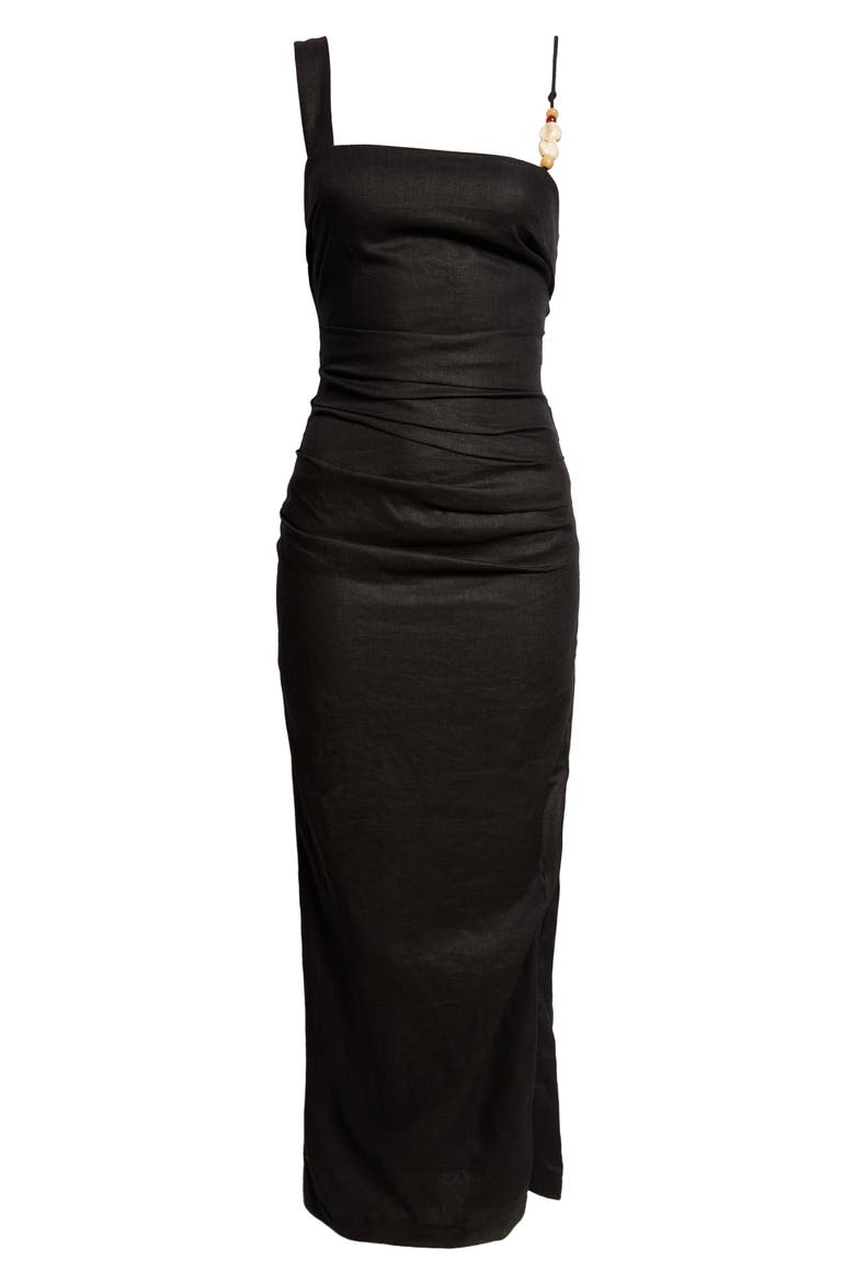 Antonia Beaded Strap Linen Dress, Alternate, color, BLACK