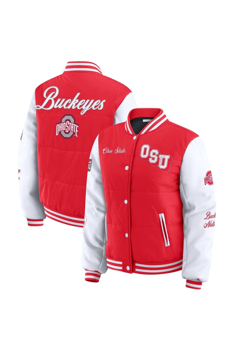Women's WEAR by Erin Andrews  Scarlet Ohio State Buckeyes Varsity Full-Snap Puffer Jacket, Main, color, Scarlet
