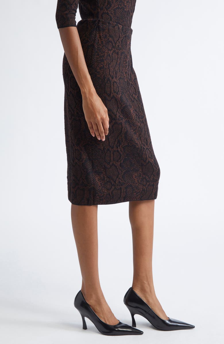 Stella McCartney Textured Snakeskin Jacquard Wool Blend Midi Skirt, Alternate, color, Brown/ Black