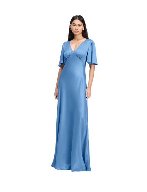 Arabella Angel Sleeve Satin Maxi Dress