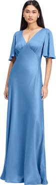 Ghost London Arabella Angel Sleeve Satin Maxi Dress