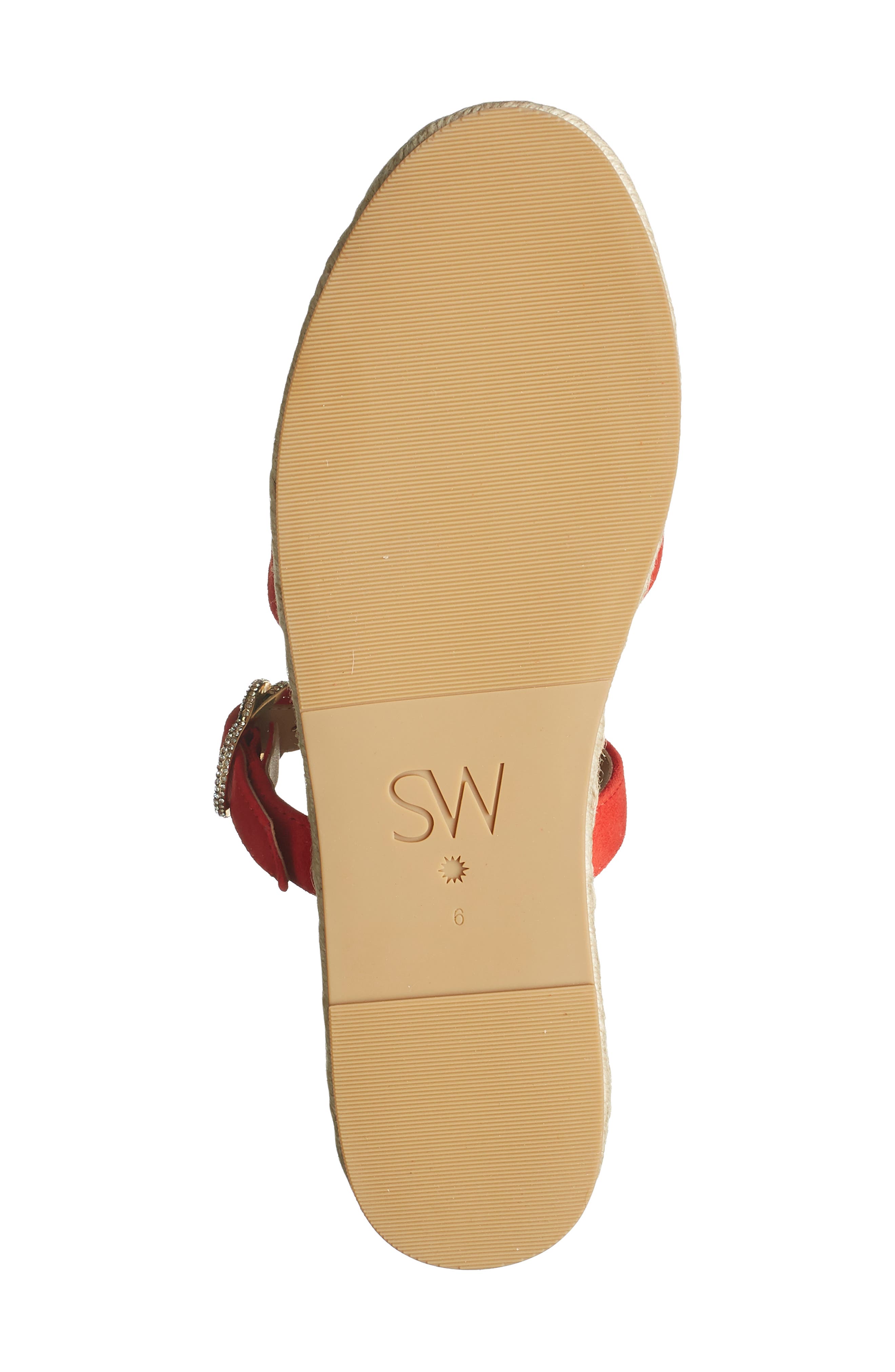 Stuart Weitzman Crystal Buckle Espadrille Mule, Alternate, color, Coral