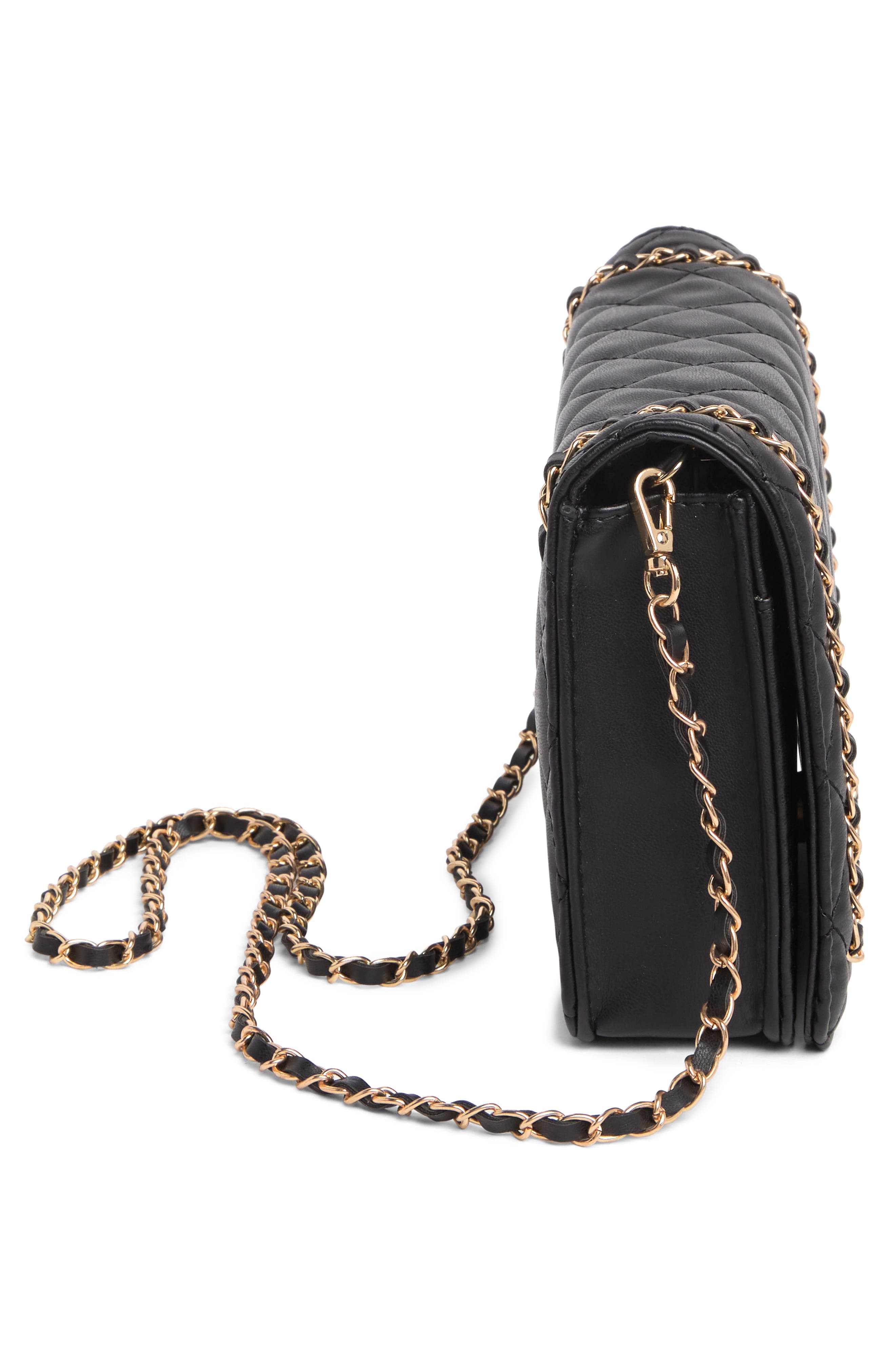 Badgley Mischka Collection Chain Quilt Faux Leather Crossbody Bag, Alternate, color, Black