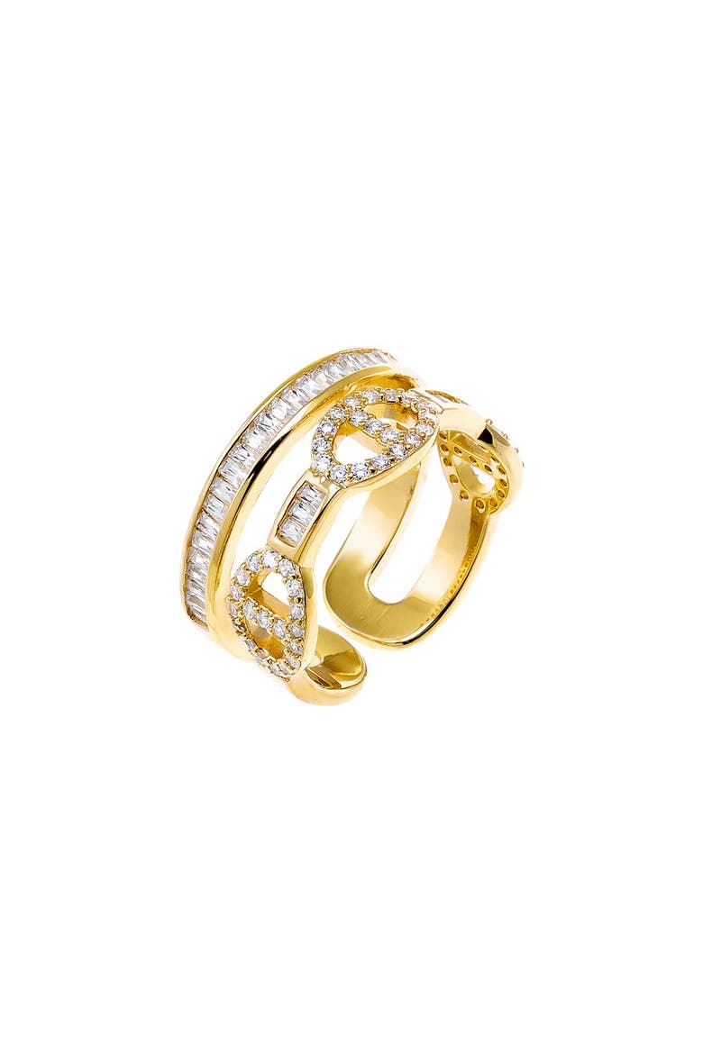 Pave Mariner X Baguette Double Row Adjustable Ring, Main, color, Gold