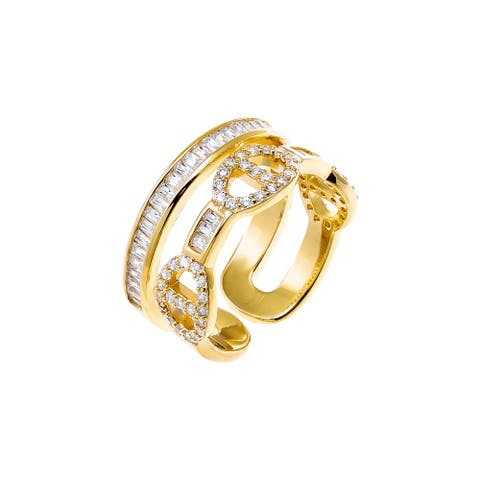 Pave Mariner X Baguette Double Row Adjustable Ring