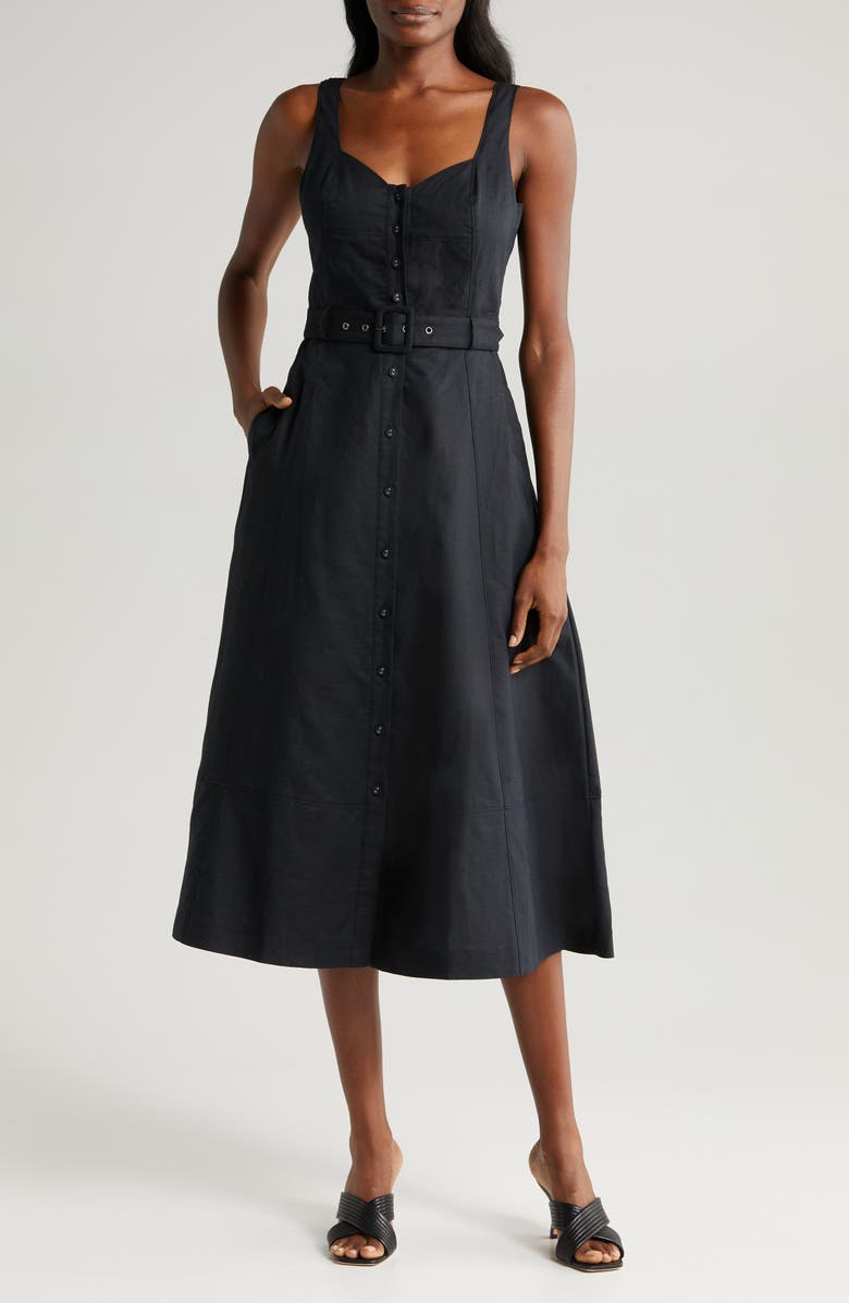 Arienne Belted Sleeveless Linen Blend Midi Dress