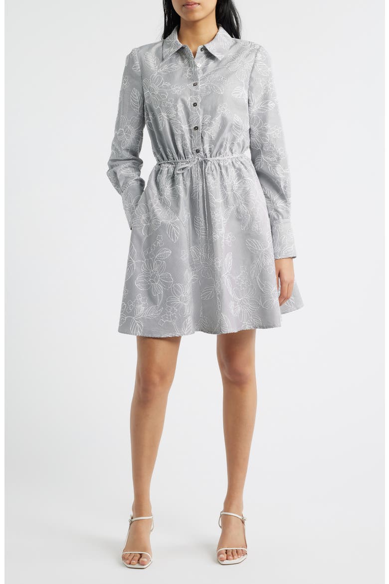 Floral Long Sleeve Shirtdress, Main, color, GREY/ WHTIE