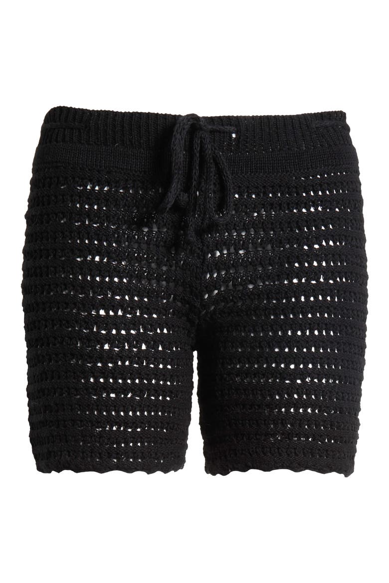 Nora Open Knit Cover-Up Shorts, Alternate, color, BLACK