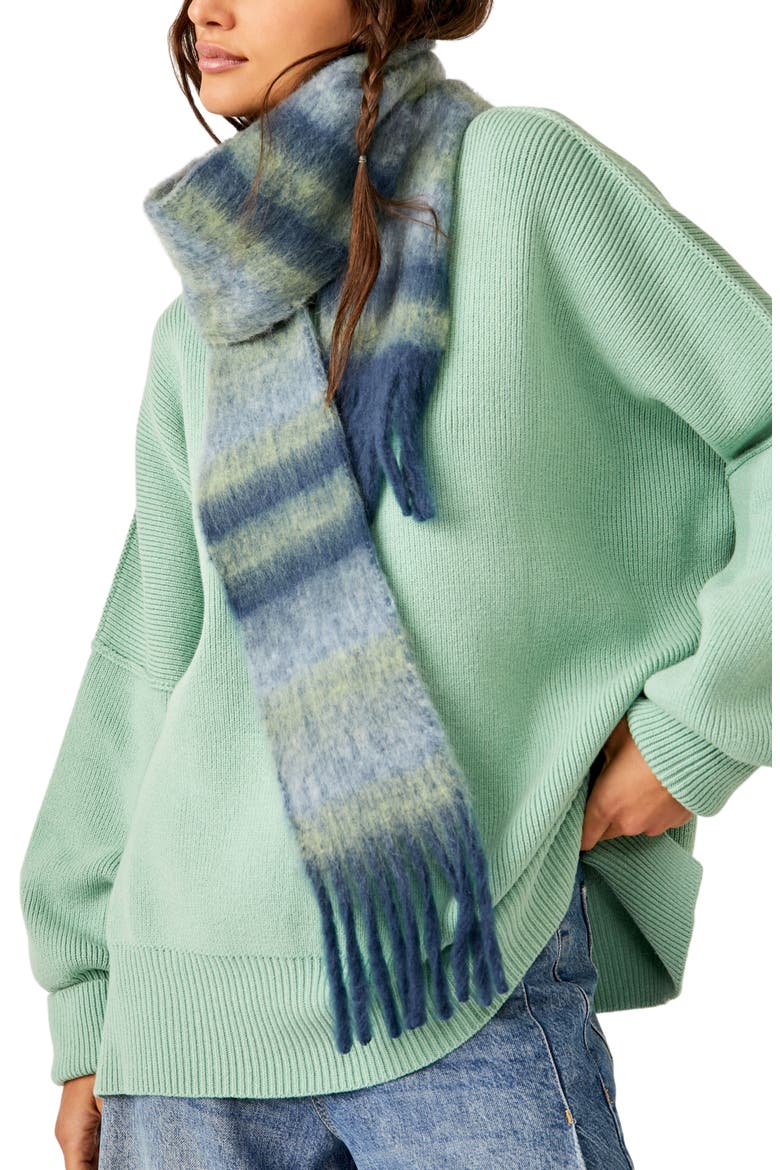 Sweet Valley Stripe Fringe Scarf, Alternate, color, MOSS