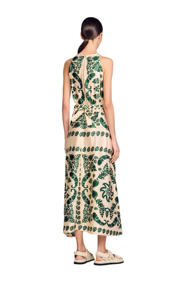 SANDRO Leaf print maxi dress, Alternate, color, 