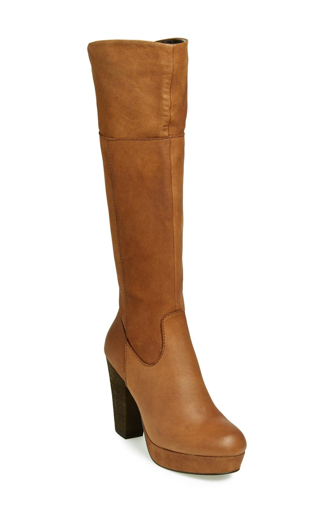 'Rackey' Leather Platform Boot, Main, color, COGNAC LEATHER