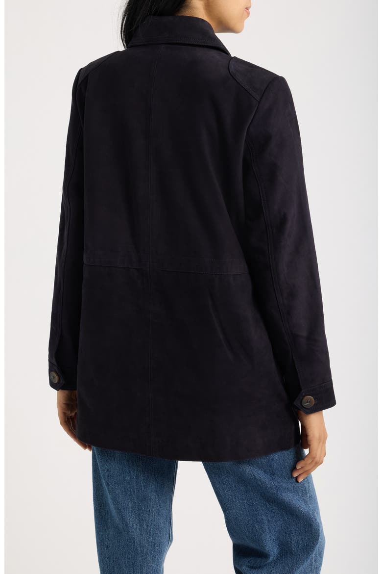 Cinched Waist Leather Suede Jacket, Alternate, color, NAVY