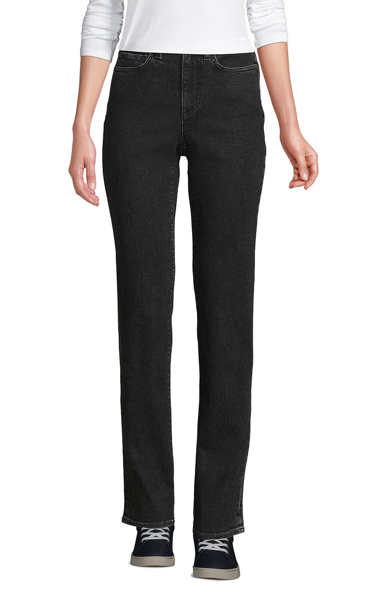 Lands' End Recover High Rise Straight Leg Blue Jeans, Alternate, color, Black Stone Wash