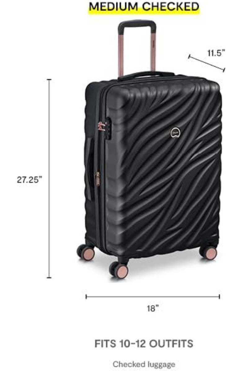 Delsey Paris Delsey Alexis Lightweight Luggage-Checked Medium, Alternate, color, Black/Rose Gold