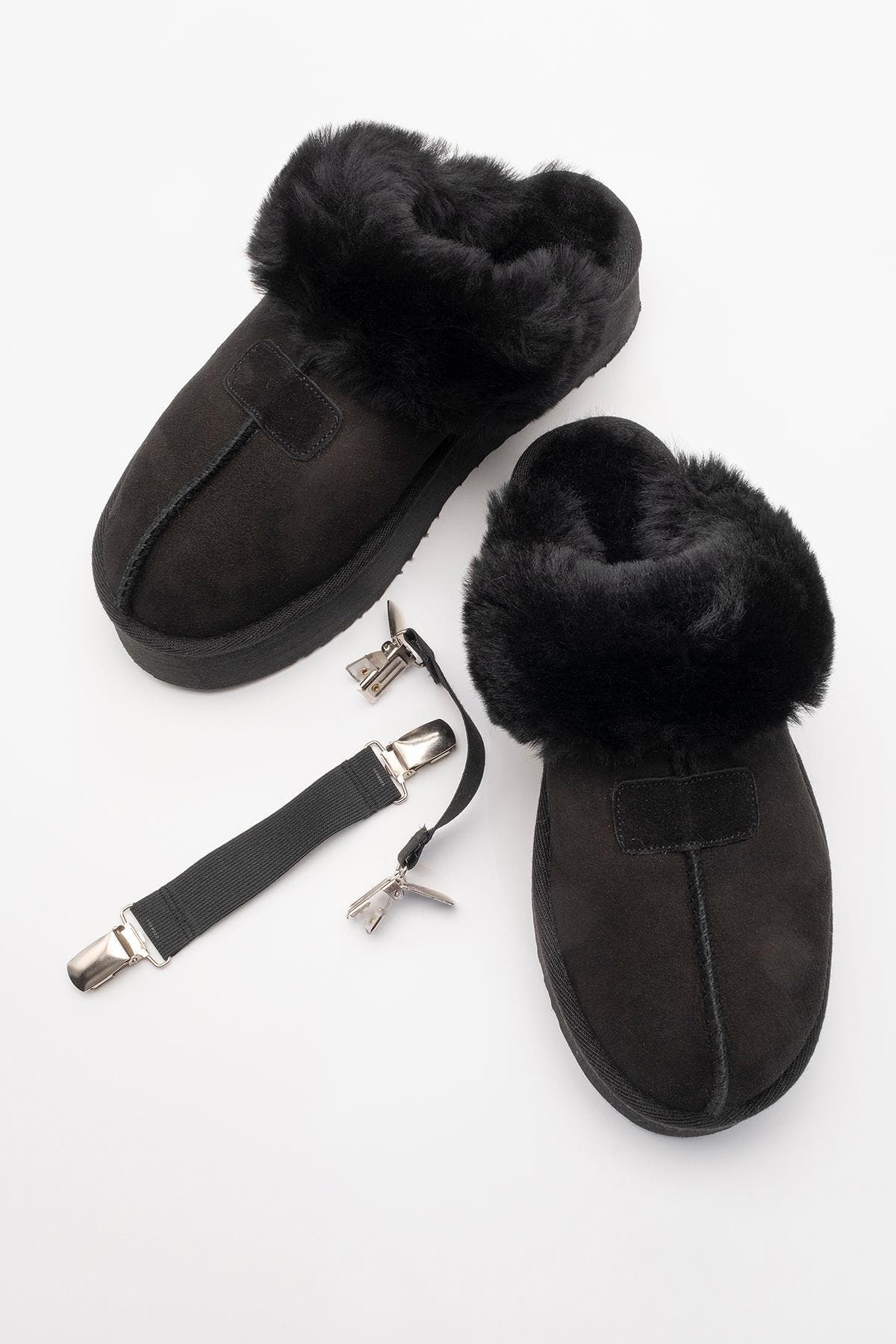 Forever & Always Shoes Olessa Leather Fur Slipper, Alternate, color, Black Suede