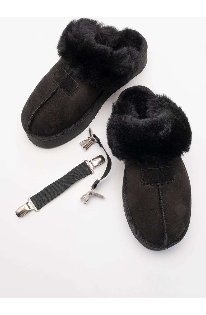 Forever & Always Shoes Olessa Leather Fur Slipper, Alternate, color, Black Suede