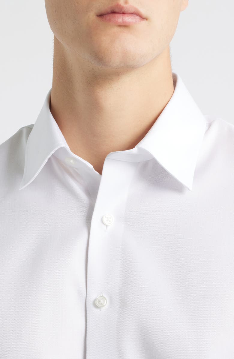 Nordstrom Trim Fit Solid Premium Non-Iron Cotton Herringbone Dress Shirt, Alternate, color, White Twist Pat