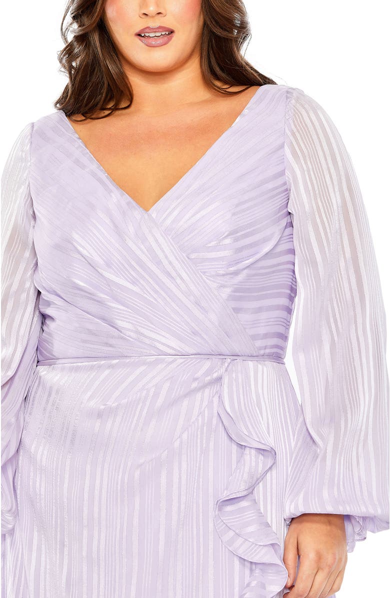 Mac Duggal High-Low Ruffle Hem Dress with V-Neck & Semi-Sheer Long Sleeves, Alternate, color, Lilac
