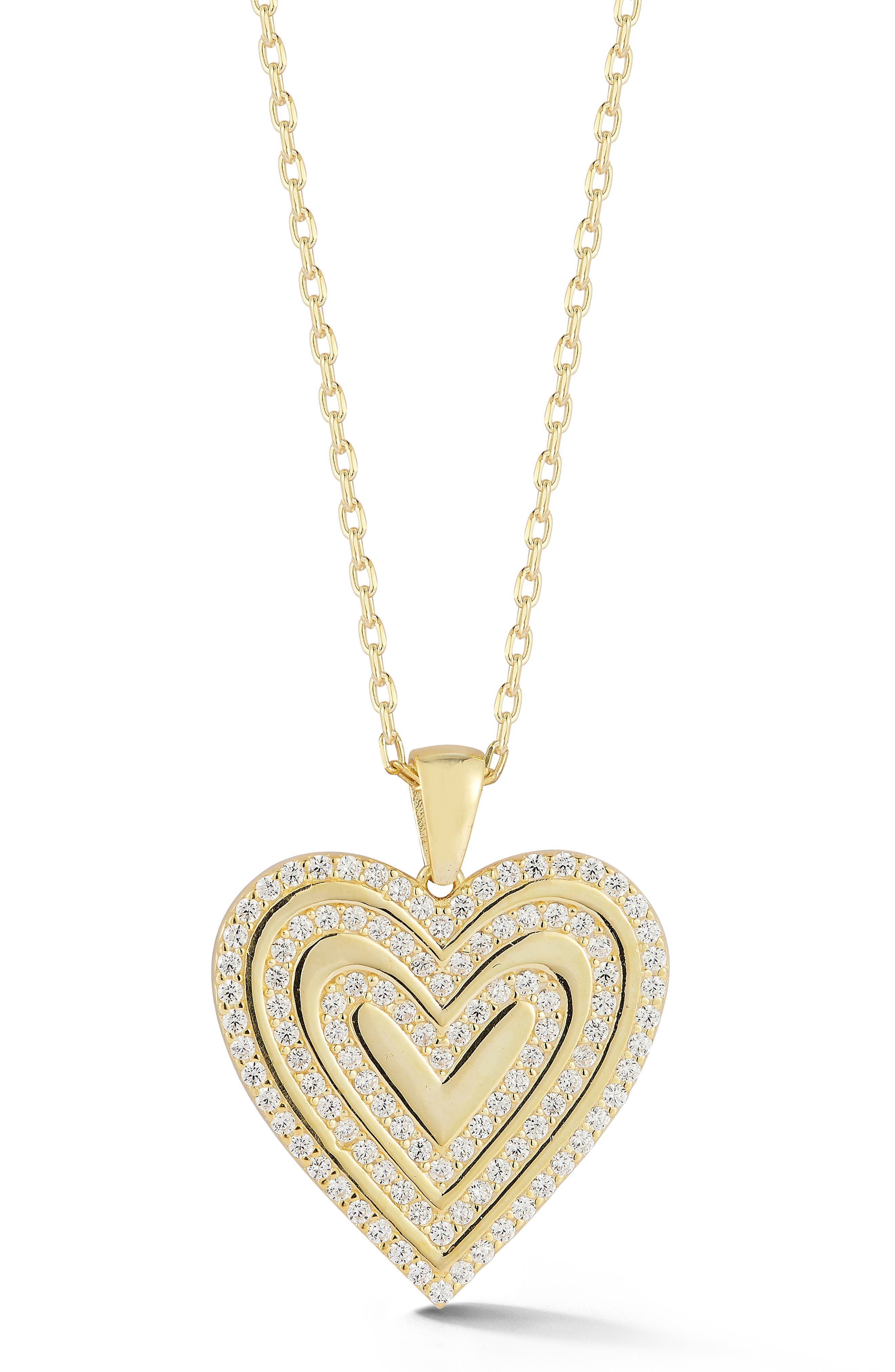 14K Gold Plated Sterling Silver Cubic Zirconia Heart Pendant Necklace