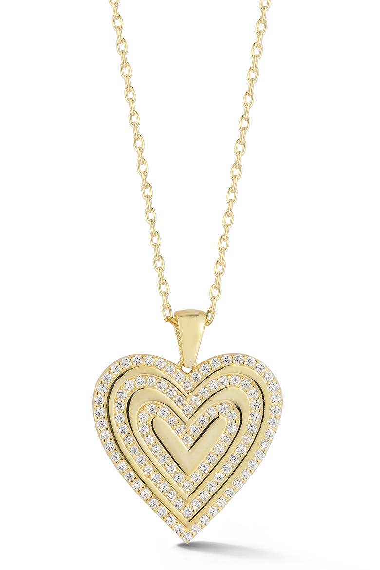 14K Gold Plated Sterling Silver Cubic Zirconia Heart Pendant Necklace, Main, color, GOLD