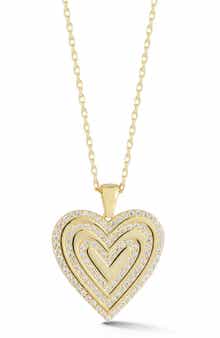 14K Gold Plated Sterling Silver Cubic Zirconia Heart Pendant Necklace