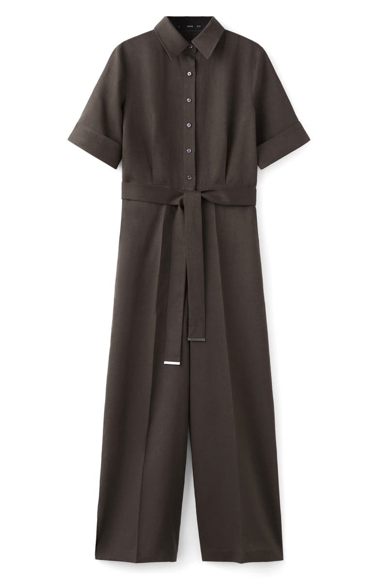 MANGO Lyocell Button-Up Jumpsuit, Alternate, color, Brown