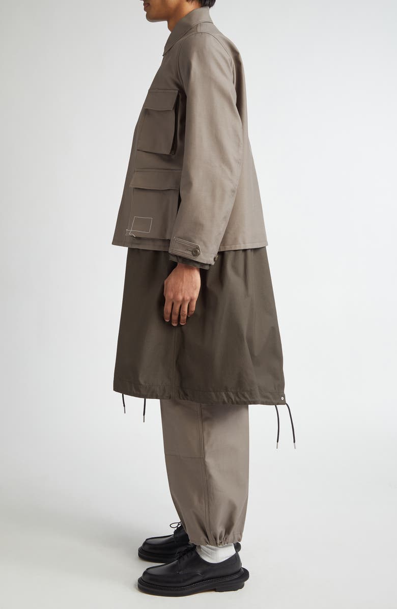 Sacai x WTAPS<sup>®</sup> Layered Mixed Media Coat, Alternate, color, Taupe/ Dark Khaki