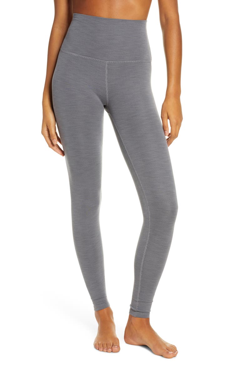 Heather High Waist Rib Leggings, Main, color, GRAY HEATHER