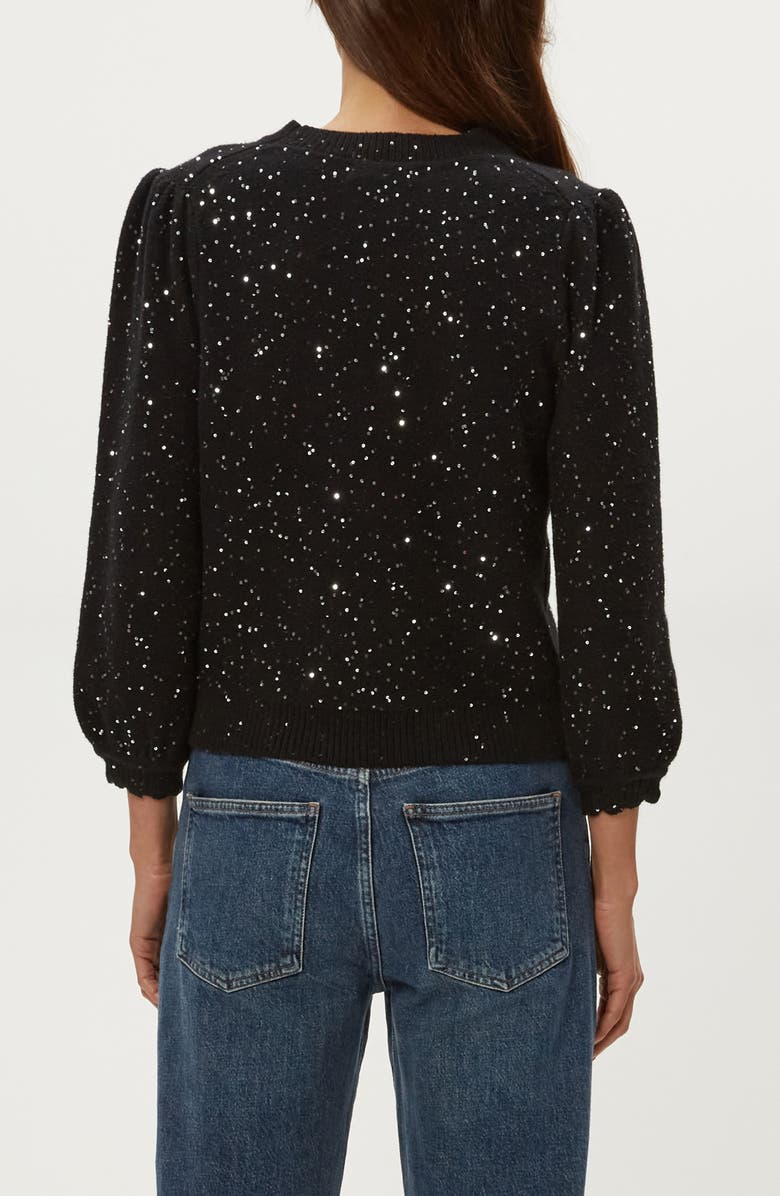 Michael Stars Deanna Sequin Embellished Balloon Sleeve Crewneck Sweater, Alternate, color, Black
