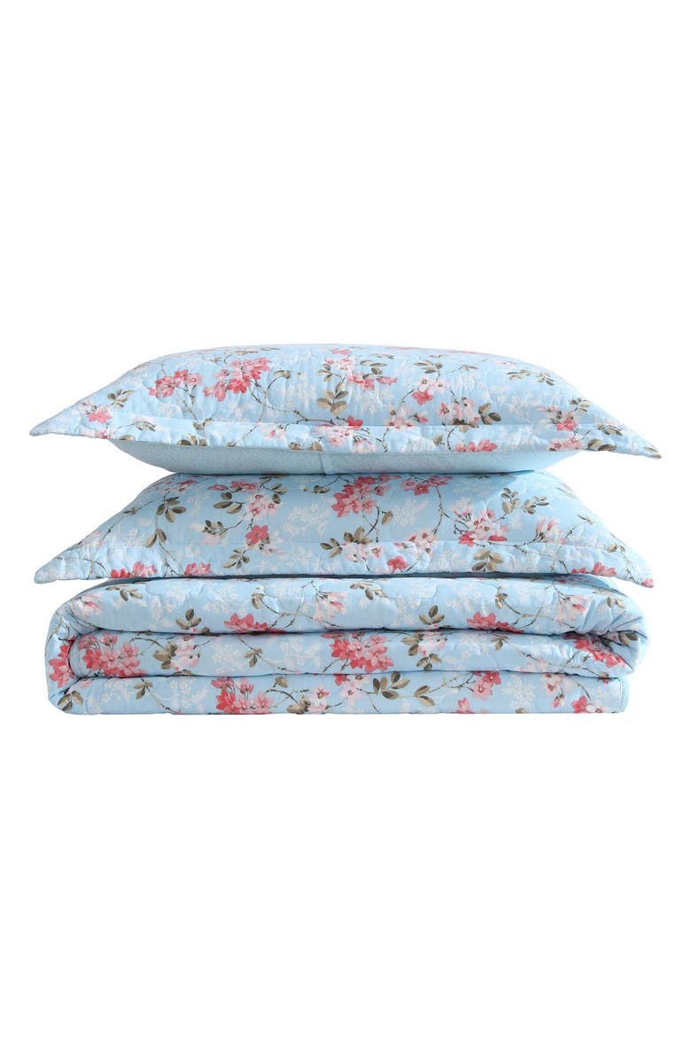 Laura Ashley Blissful Dream Cotton Quilt Set, Main, color, Light Pastel Blue