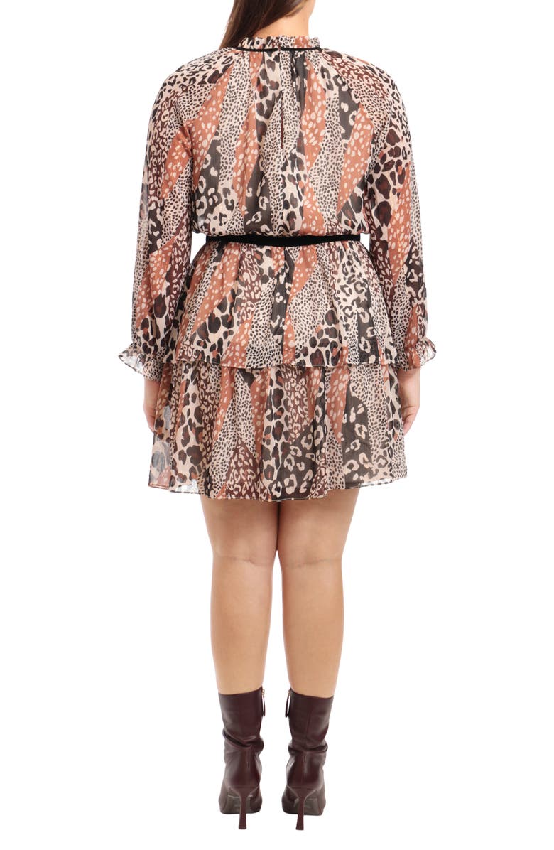 DONNA MORGAN FOR MAGGY Animal Print Tiered Long Sleeve Dress, Alternate, color, Ivory Mocha