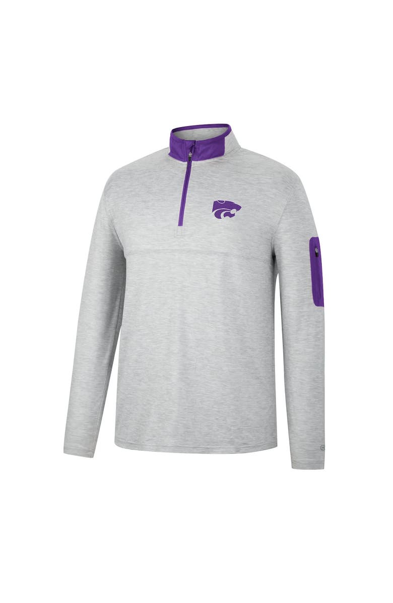 COLOSSEUM Men's Colosseum Heathered Gray/Purple Kansas State Wildcats Country Club Windshirt Quarter-Zip Jacket, Alternate, color, 
