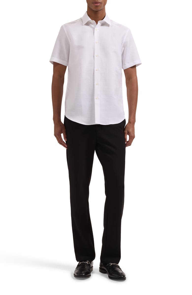 Bugatchi Orson Short Sleeve Cotton & Linen Button-Up Shirt, Alternate, color, White