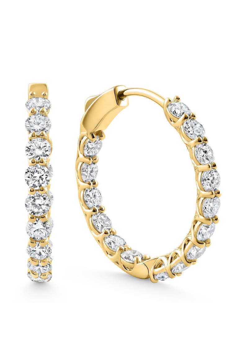 3Ct Round Diamond Hoops 14k Gold 1" Tall Lab Grown, Main, color, 14k Yellow Gold