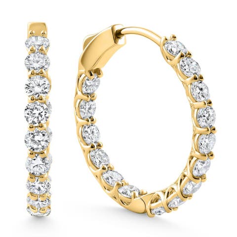 3Ct Round Diamond Hoops 14k Gold 1" Tall Lab Grown