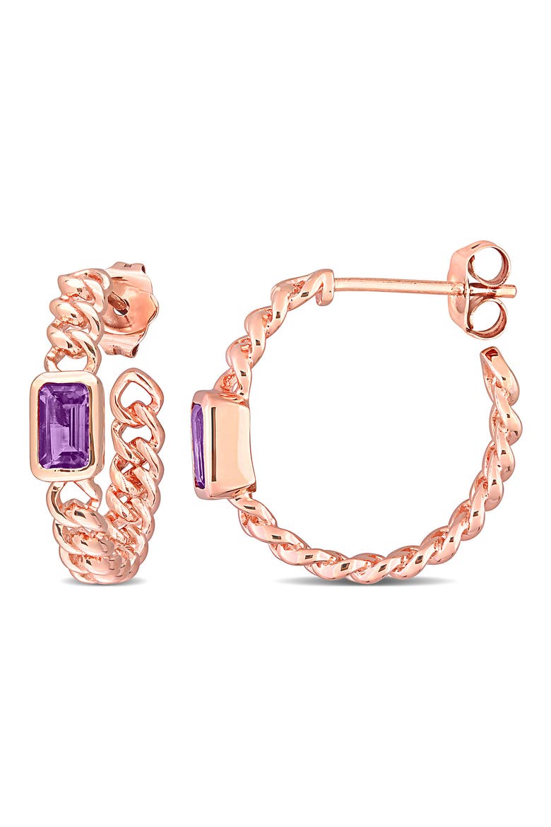 10K Rose Gold Amethyst Chain Hoop Earrings, Main, color, PURPLE