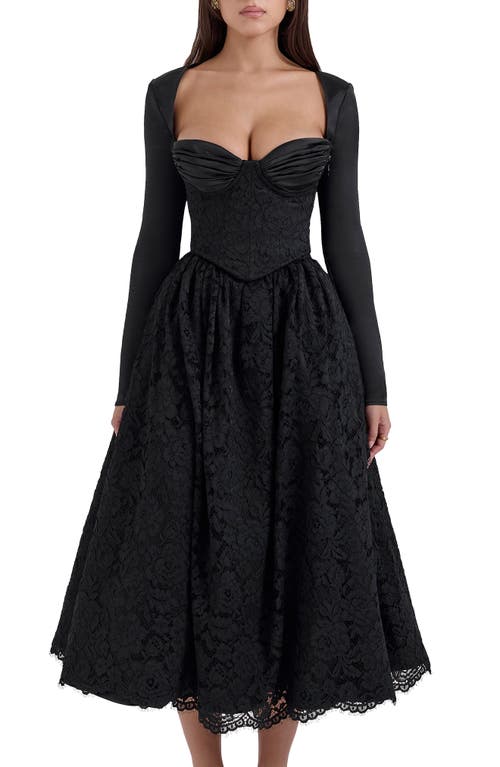 House Of Cb Duchess Corset Lace Fit & Flare Midi Dress With Bolero In Black