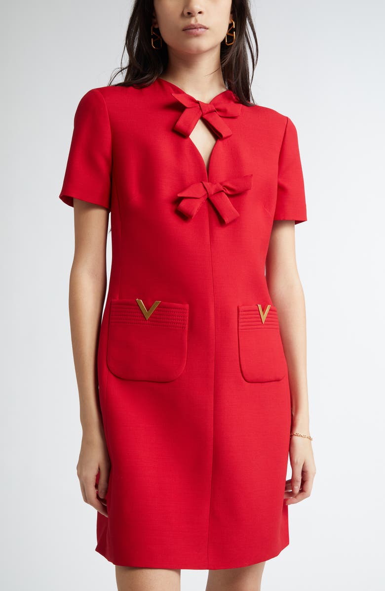 Valentino Garavani Bow Detail Crepe Couture Minidress, Alternate, color, Paris