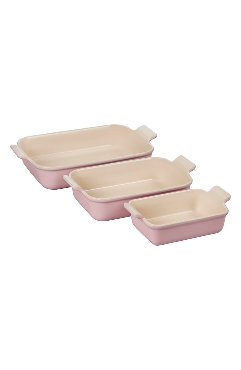 Le Creuset Heritage Set of 3 Rectangular Baking Dishes, Main, color, Chiffon Pink