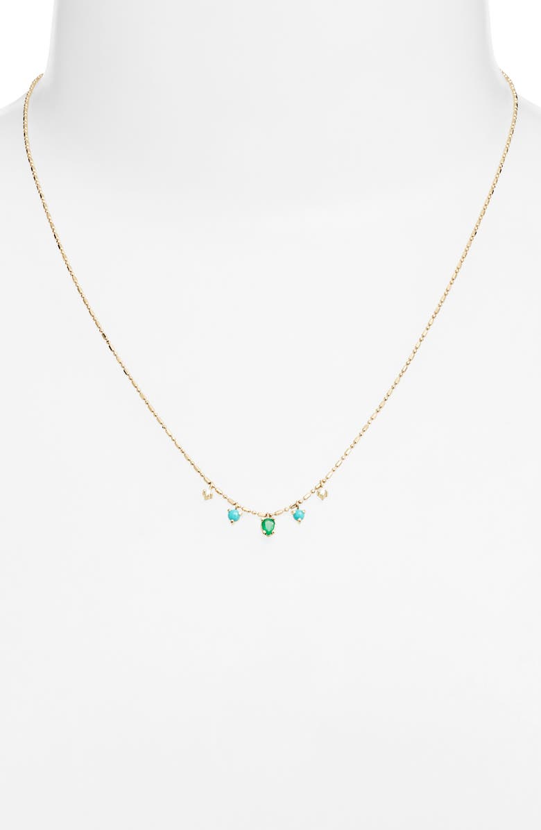 Zoë Chicco 14K Gold Emerald, Diamond & Turquoise Pendant Tube Bar Chain Necklace, Alternate, color, Yellow Gold