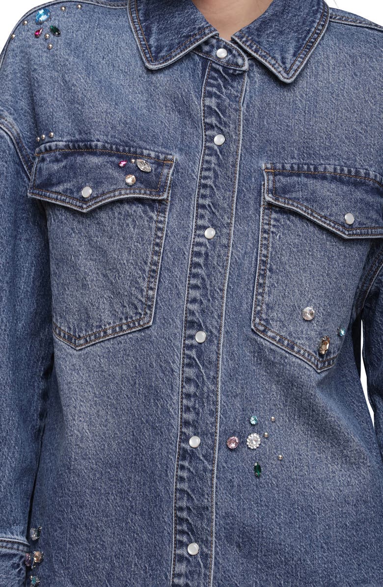 Avec Les Filles Oversize Jewel Embellished Denim Snap-Up Shirt, Alternate, color, Highside - Multicolor Gem