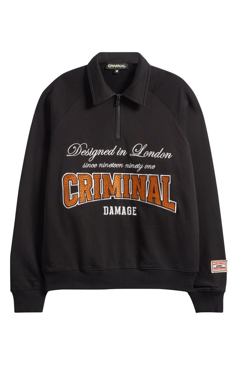 CRIMINAL DAMAGE Two Lives Oversize Half Zip Polo Sweatshirt, Alternate, color, Black