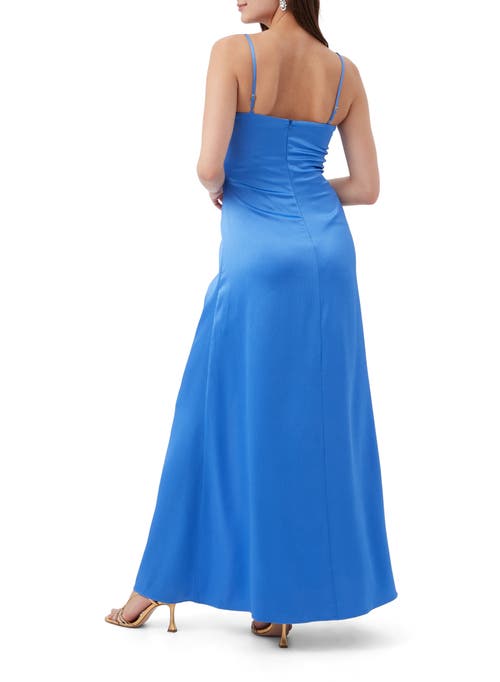 Trina Turk Tulipe Ruched Satin Maxi Dress In Beach Ball Blue