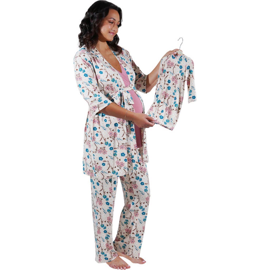 Everly Grey Analise During & After 5-piece Maternity/nursing Sleep Set For Mom & Baby In Gray