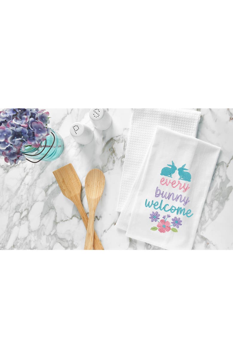 C&F Home "Every Bunny Welcome" Spring Easter Rabbit Embroidered Cotton Flour Sack Kitchen Dishtowel, Alternate, color, White