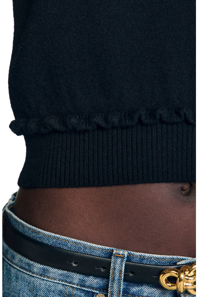 Ruffled cropped sweater, Alternate, color, Black