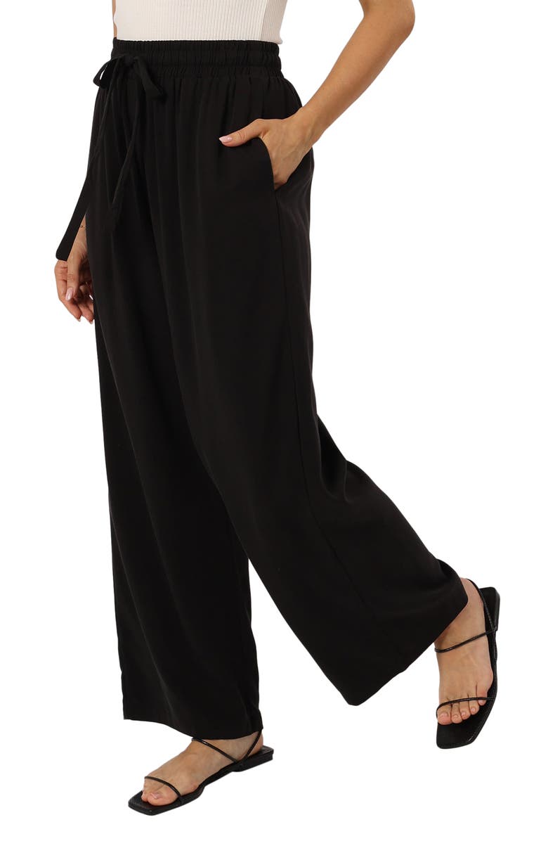 Petal & Pup Teddy Tie Waist Wide Leg Pants, Alternate, color, Black