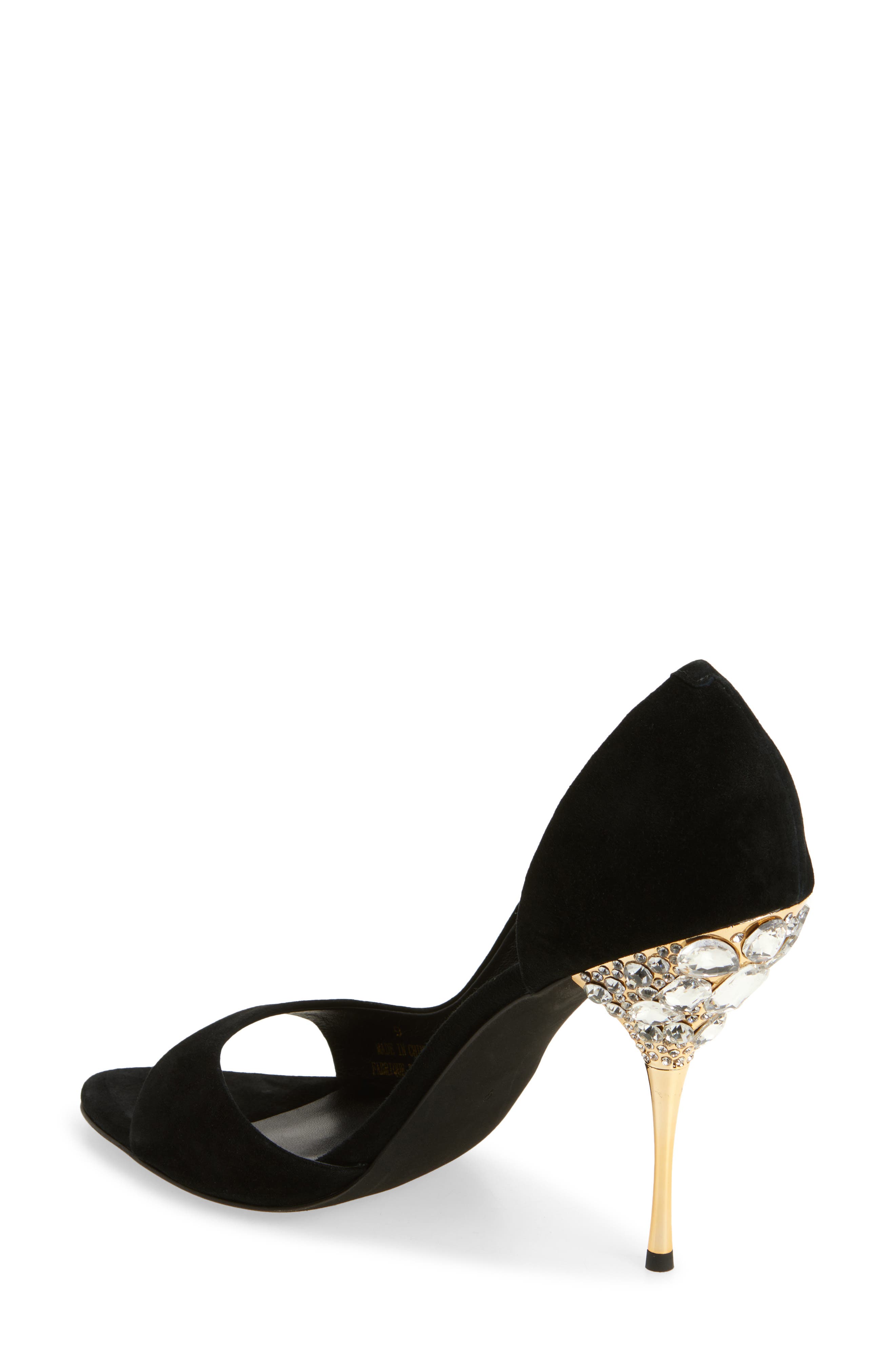 Jeffrey Campbell Alluria Crystal Heel Sandal, Alternate, color, Black Suede Combo