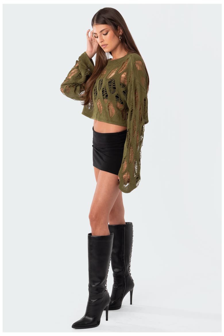 Clover Slashed Crop Sweater, Alternate, color, GREEN